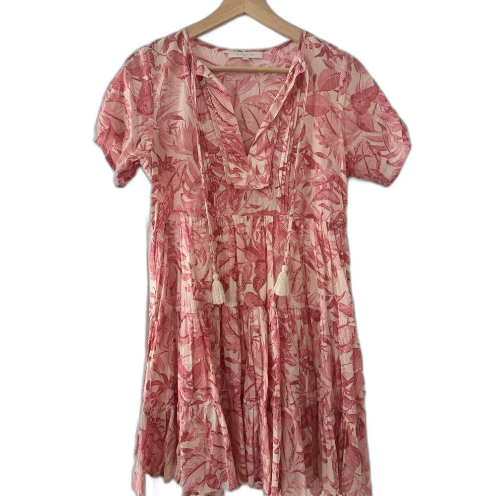 Oliveaceous Palm Mini- Floral Pink and White Dress- 100% Cotton
